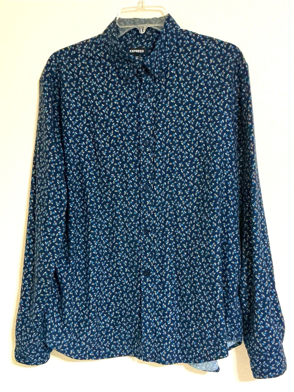 Express Ditsy Floral Flannel Stretch LS Button Shirt L